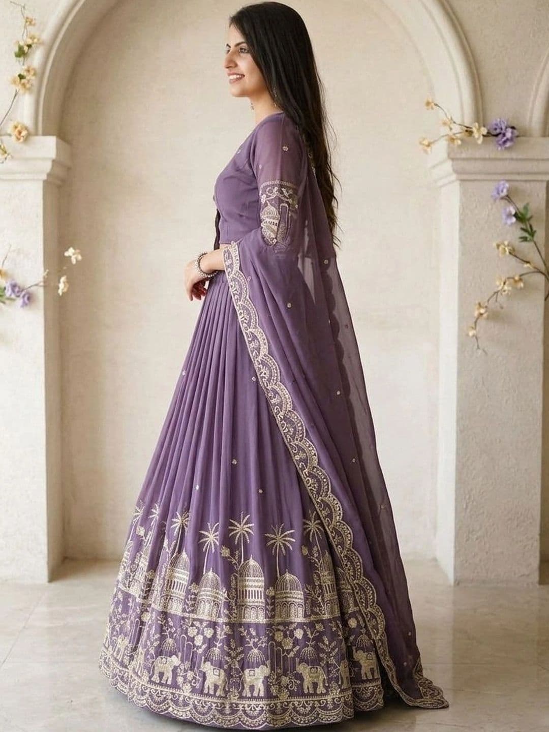 all about you Embroidered Thread Work Semi-Stitched Lehenga & Blouse With Dupatta thumbnail 2