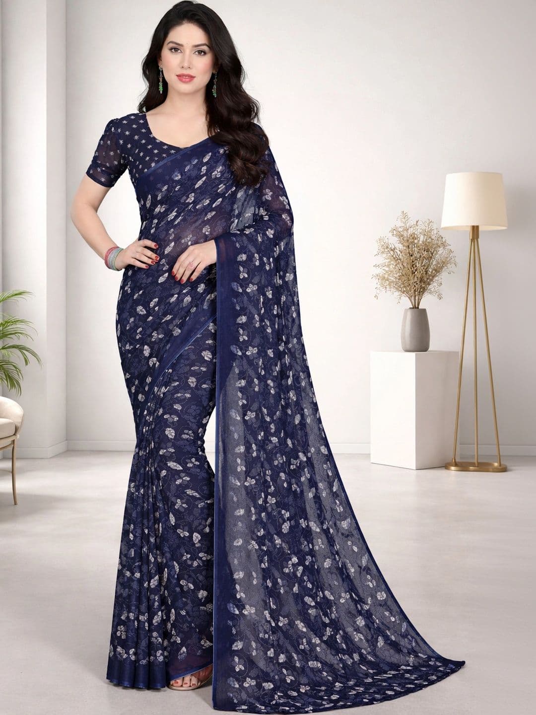 STYLE MODA Floral Poly Georgette Designer Saree - view 1