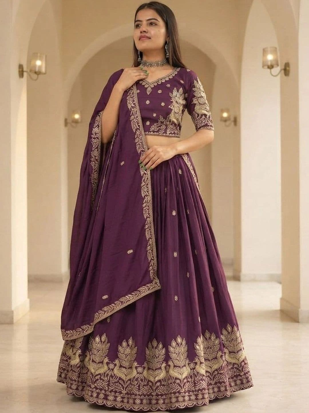 all about you Embroidered Thread Work Semi-Stitched Lehenga & Blouse With Dupatta thumbnail 3