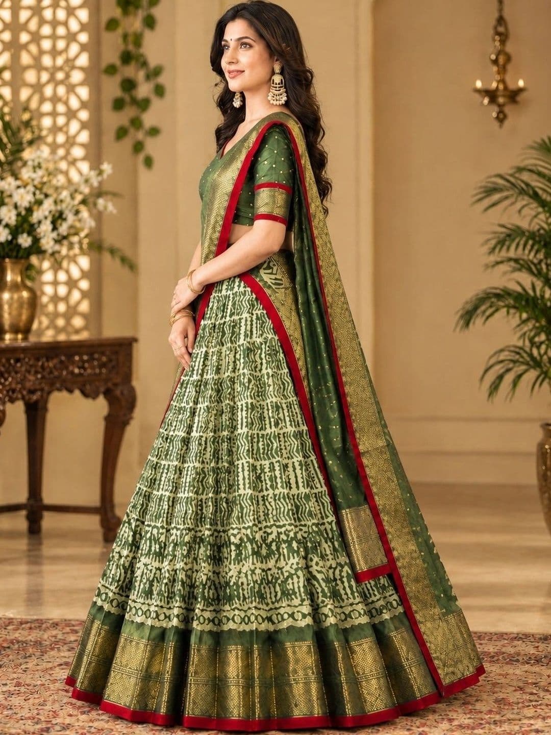 KALINI Embellished Ikat Ready to Wear Lehenga & Unstitched Blouse With Dupatta thumbnail 4