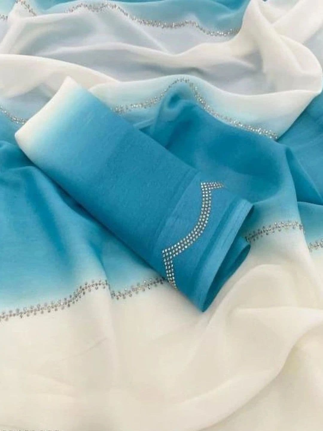 TAGALE Ombre Poly Georgette Chanderi Saree thumbnail 5
