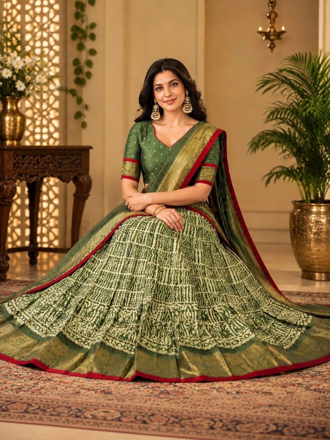 KALINI Embellished Ikat Ready to Wear Lehenga & Unstitched Blouse With Dupatta thumbnail 2