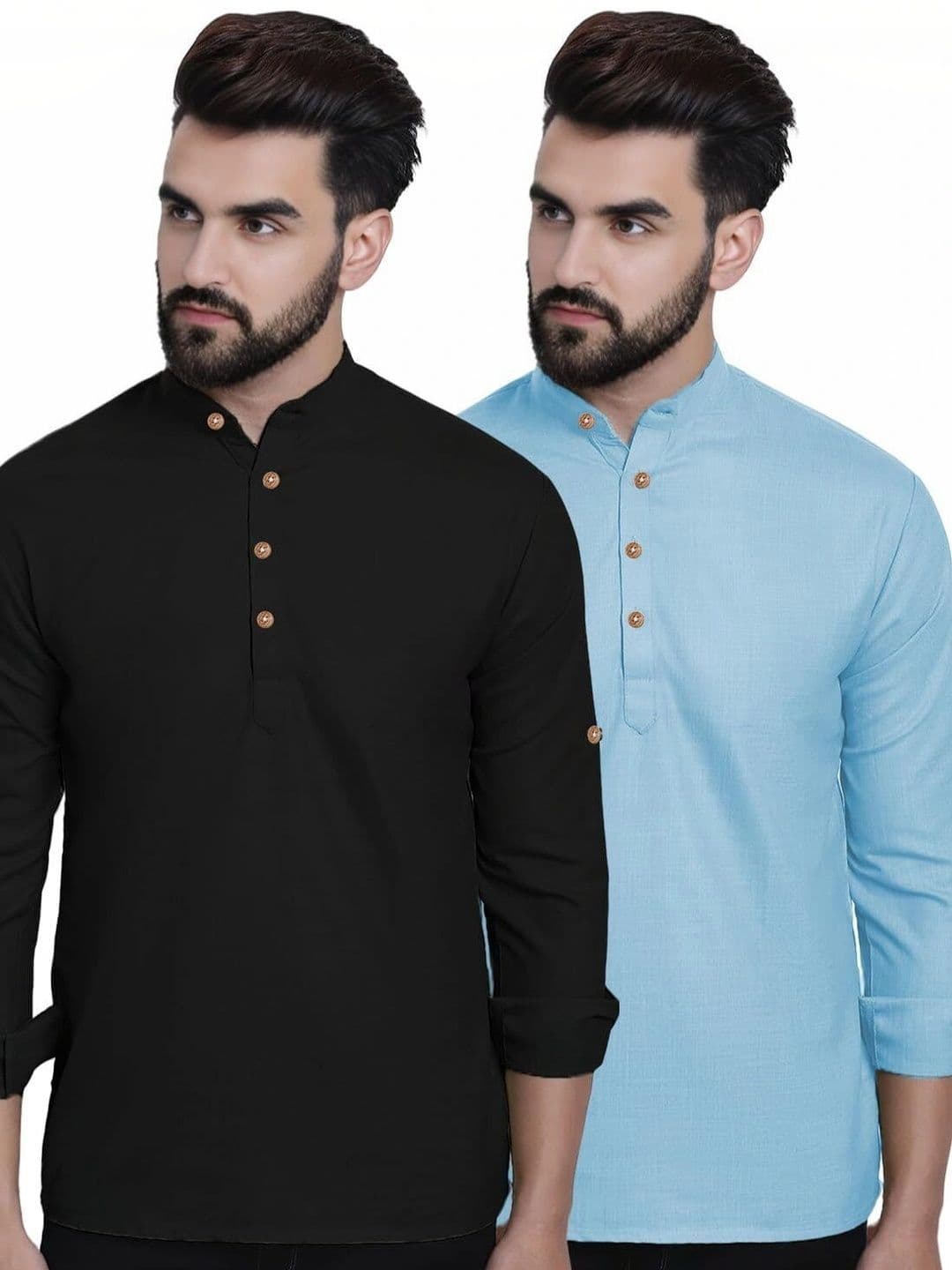 Amrit Trending Men Pack of 2 Cotton Mandarin Collar Kurta thumbnail 2