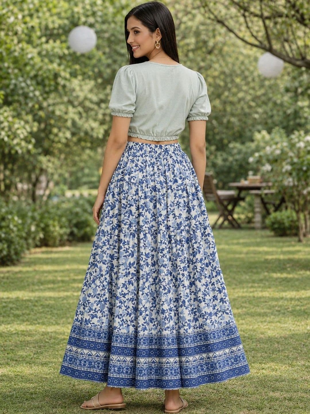 Rabhika Women Crepe Floral Maxi Flared Skirt thumbnail 4