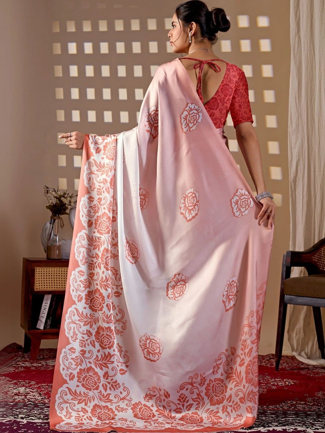 Moda Rapido Floral Satin Designer Saree thumbnail 3