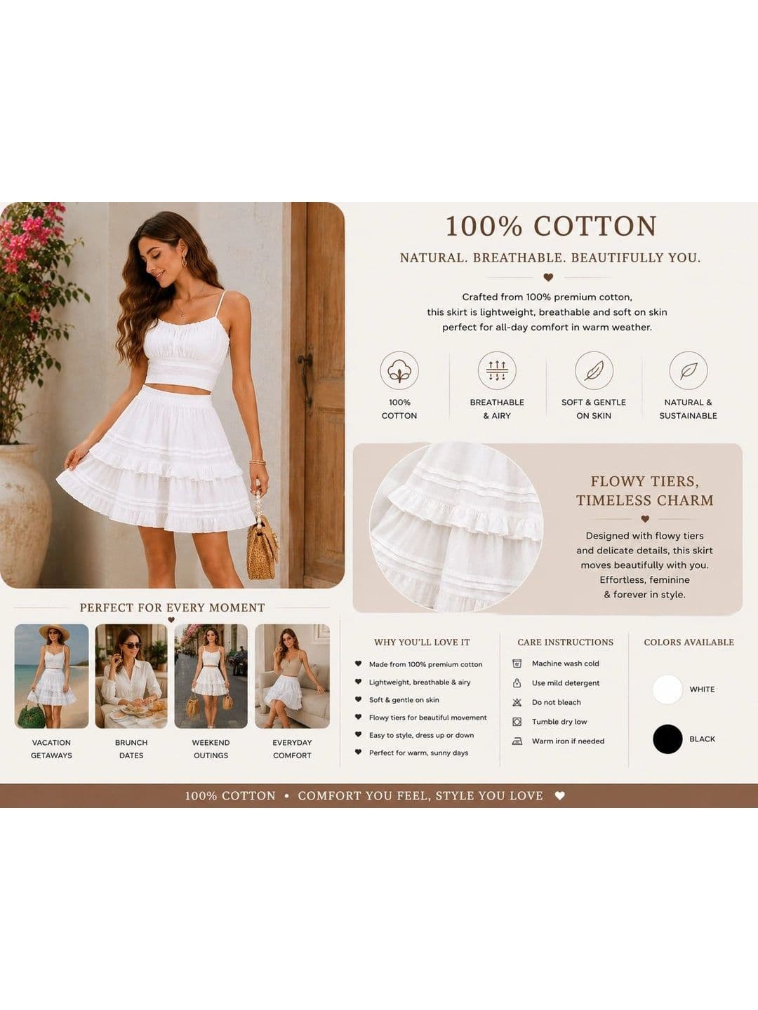 Rabhika Women Pure Cotton Tiered Mini Flared Skirt thumbnail 2