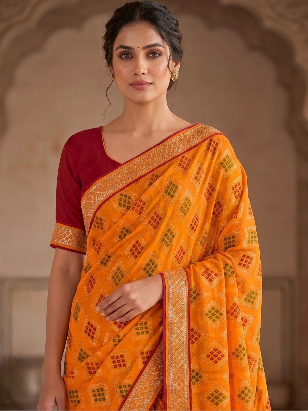 PRANU TRENDS Bandhani Poly Georgette Bandhani Saree thumbnail 3