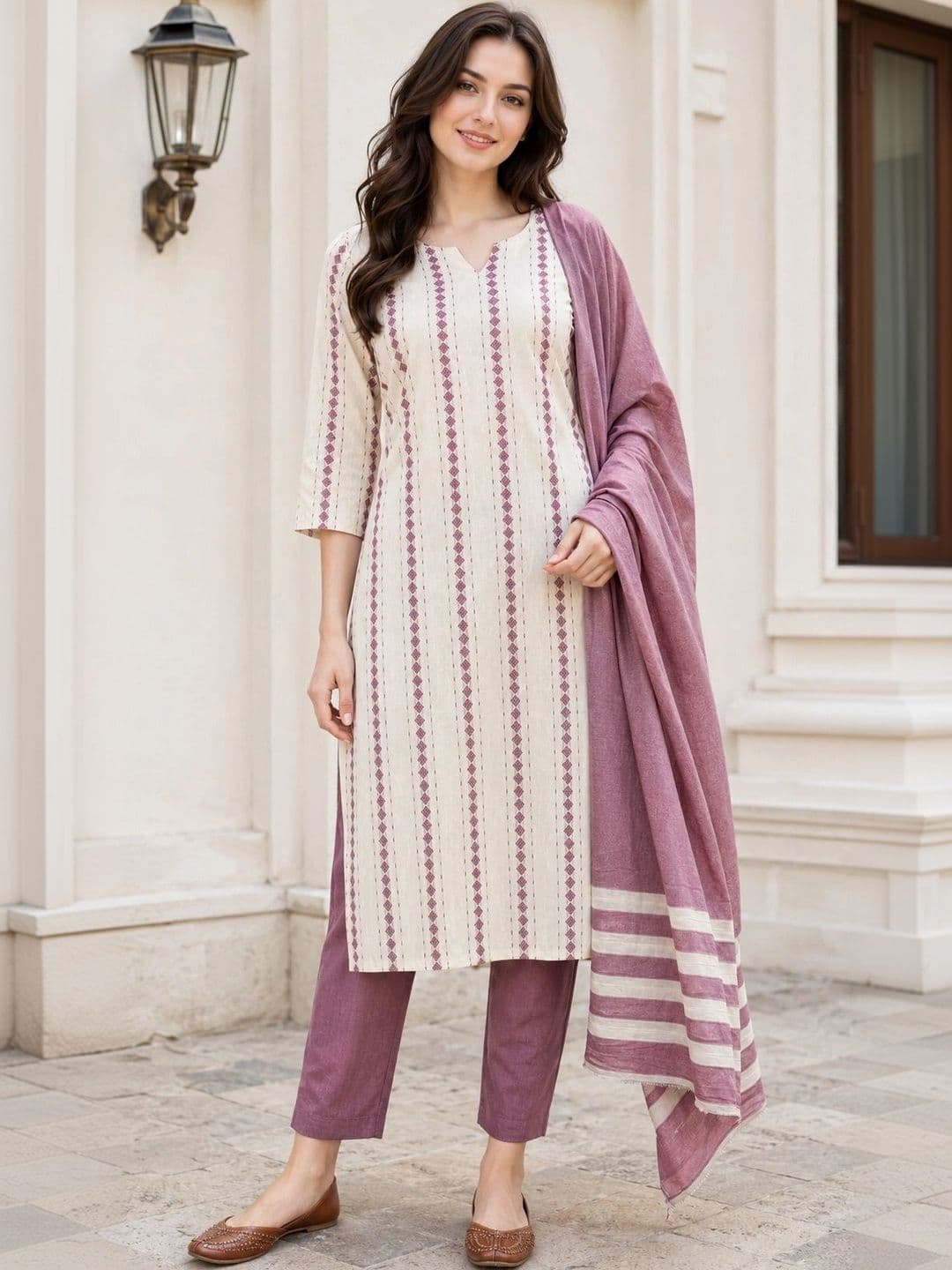 HIVA TRENDZ Women Ethnic Motifs Printed Regular Pure Cotton Kurta with Trousers & With Dupatta - view 1