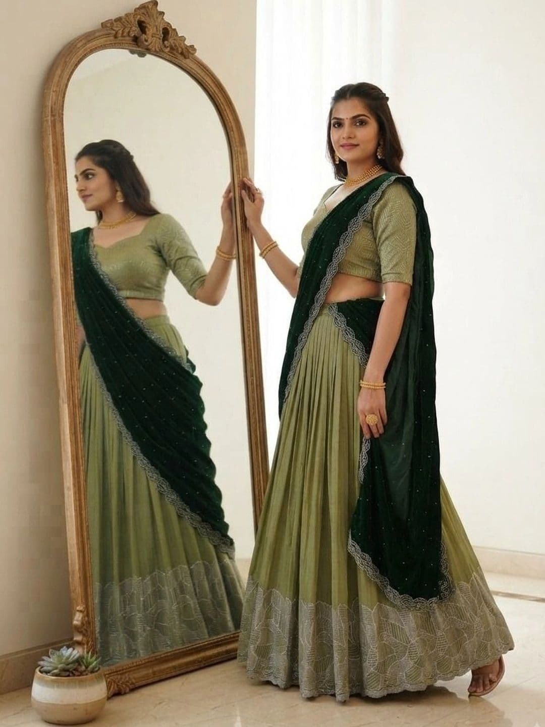 HERE&NOW Embellished Thread Work Semi-Stitched Lehenga & Blouse With Dupatta thumbnail 2