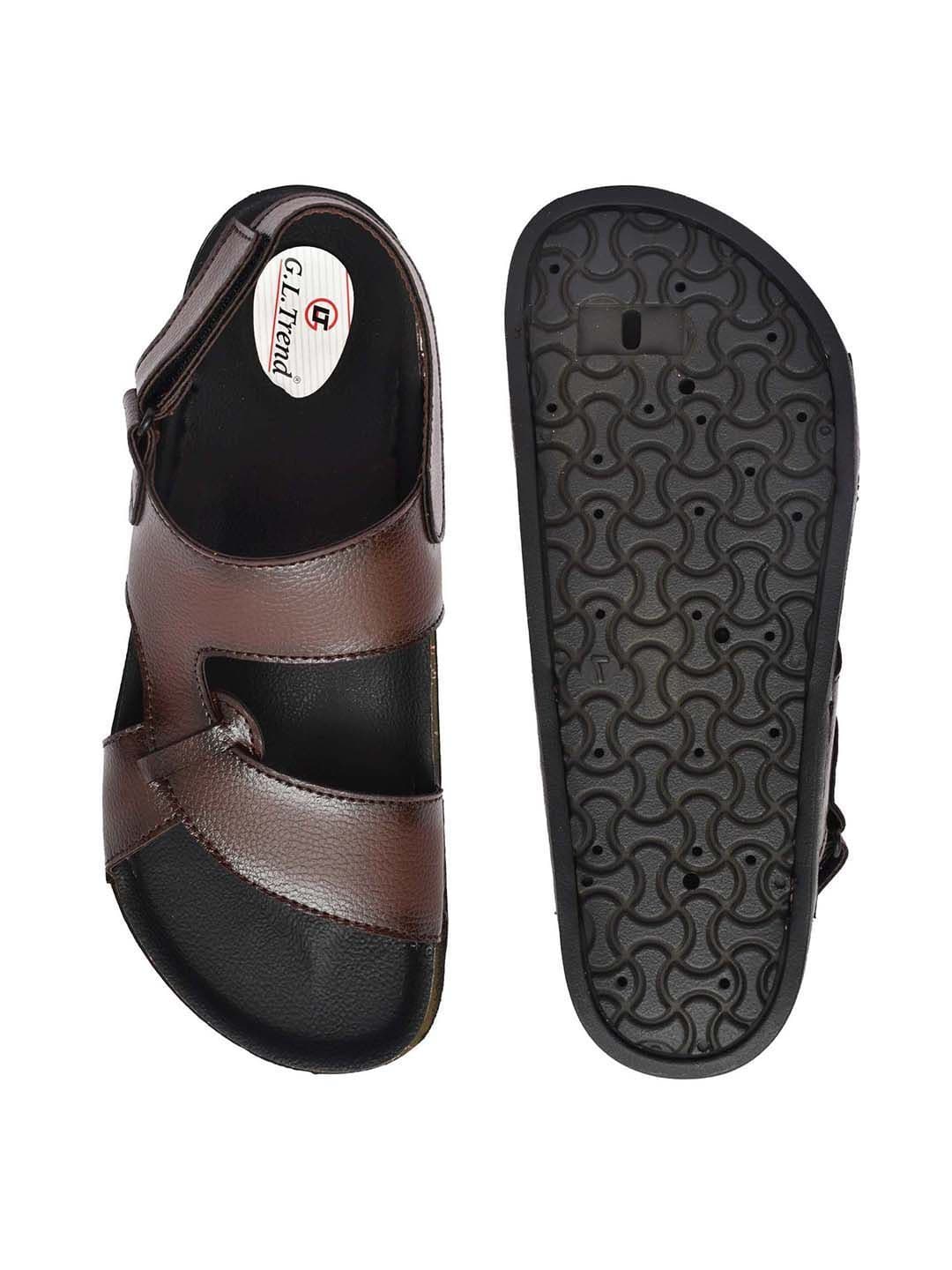 G L Trend Men Brown Casual comfortable Waterproof Leather Velcro Sandals thumbnail 4