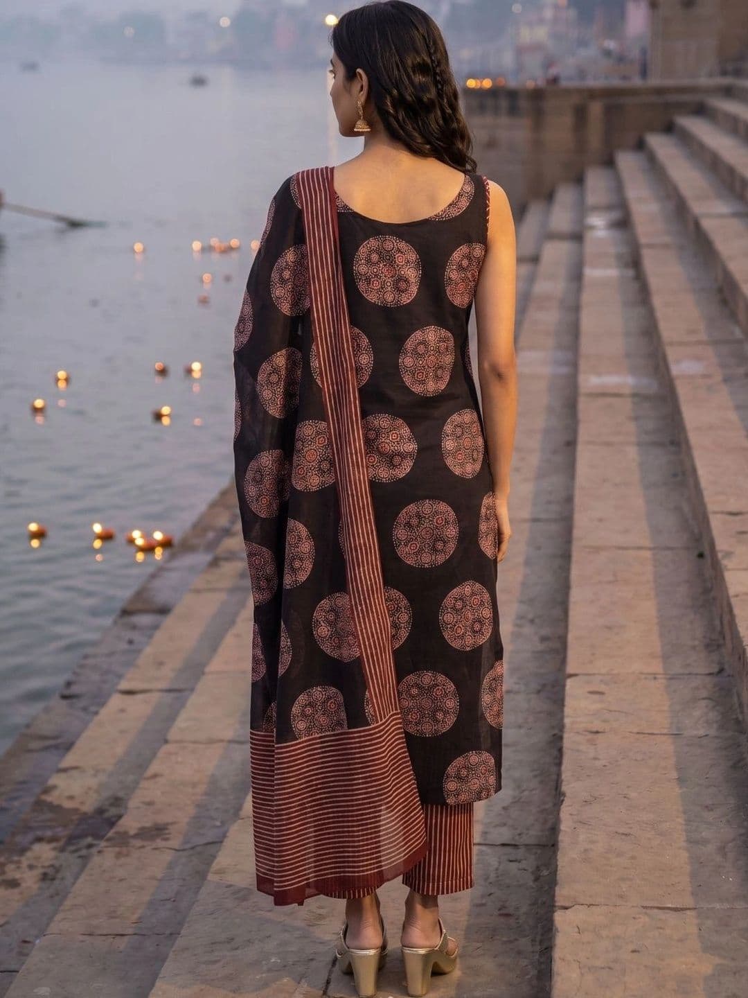 BrownEra Women Ethnic Motifs Printed Regular Pure Cotton Kurta with Trousers & With Dupatta thumbnail 6