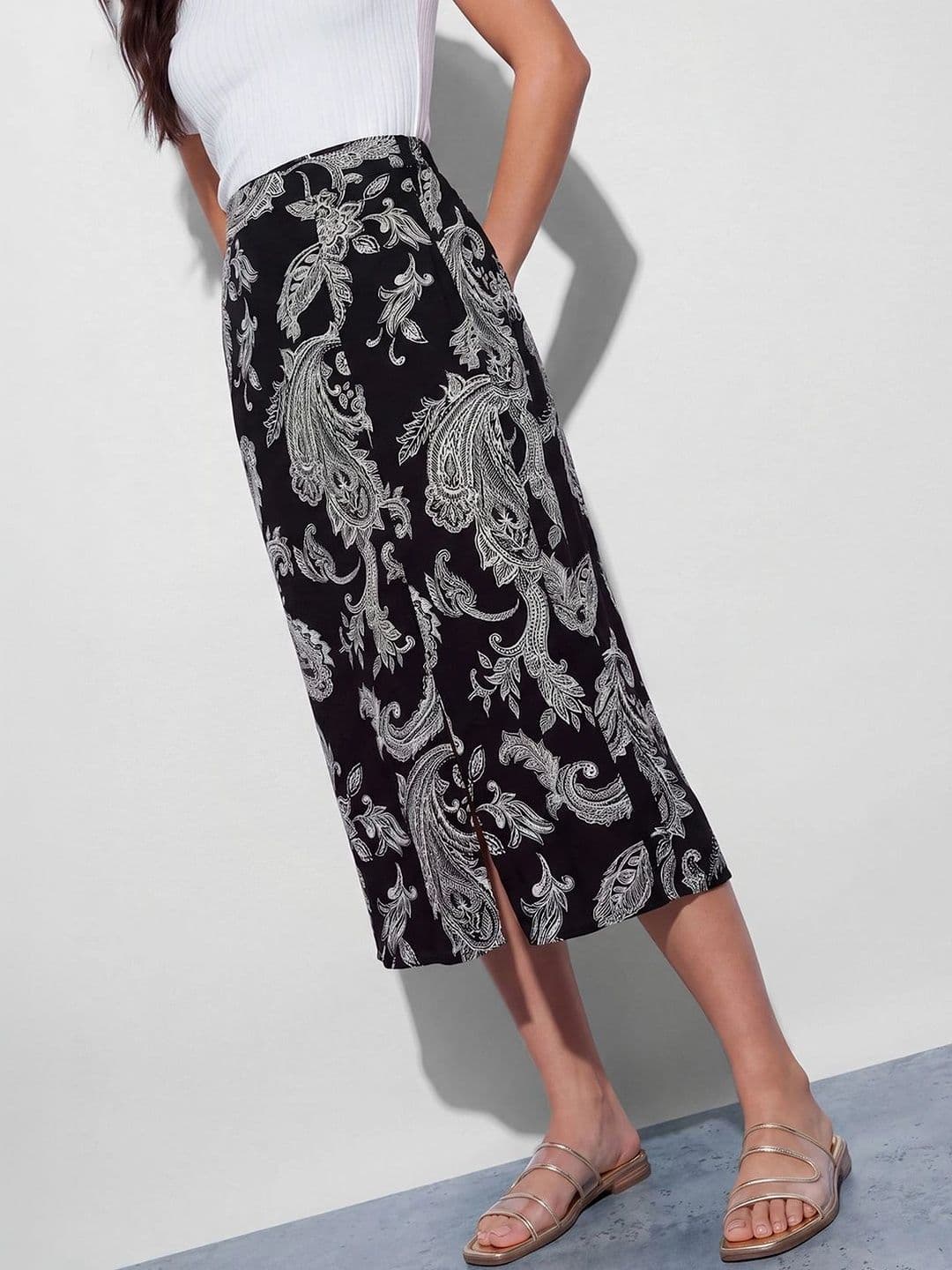 Fame Forever by Lifestyle Women Paisley Front Slit Midi Wrap Skirt thumbnail 5