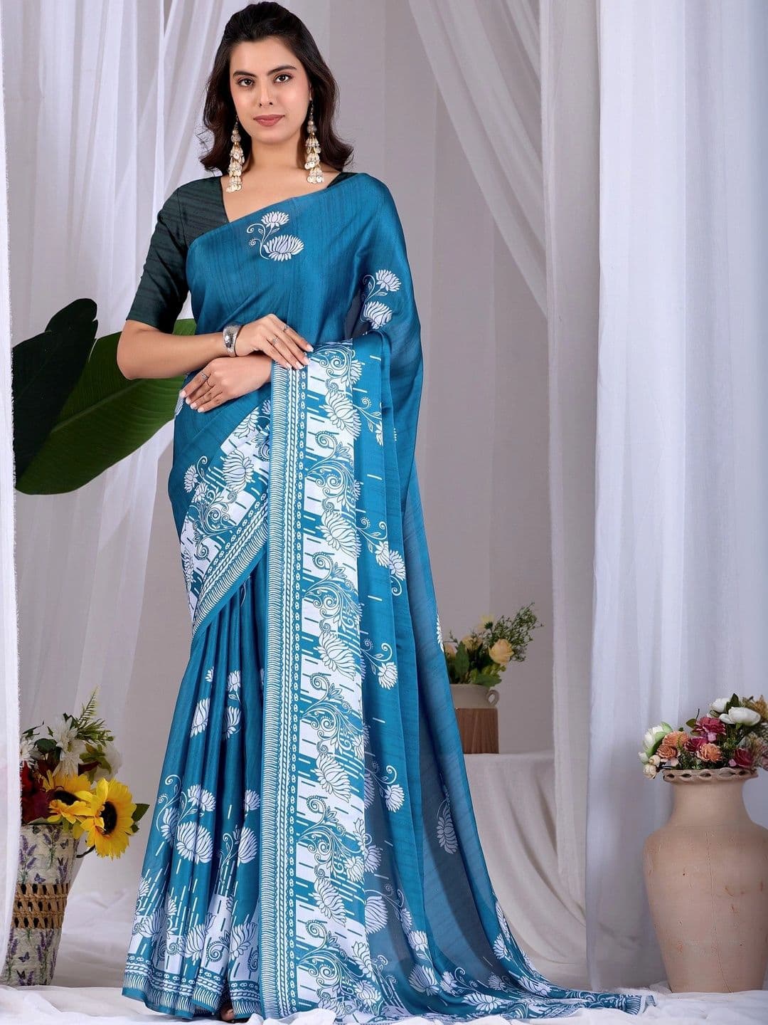 Moda Rapido Floral Satin Designer Saree - view 1