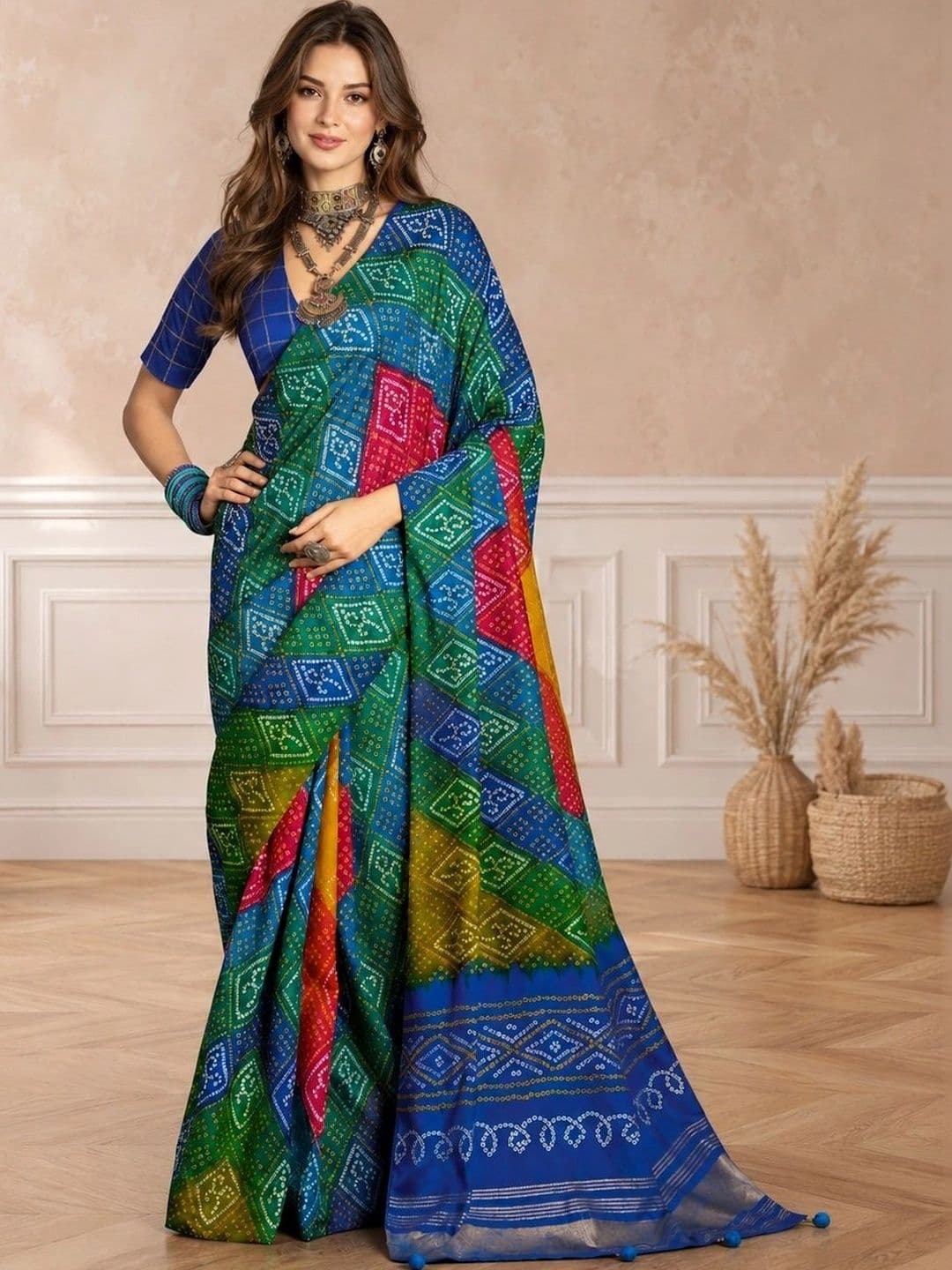 all about you Bandhani Zari Silk Blend Belted Bandhani Saree - view 1