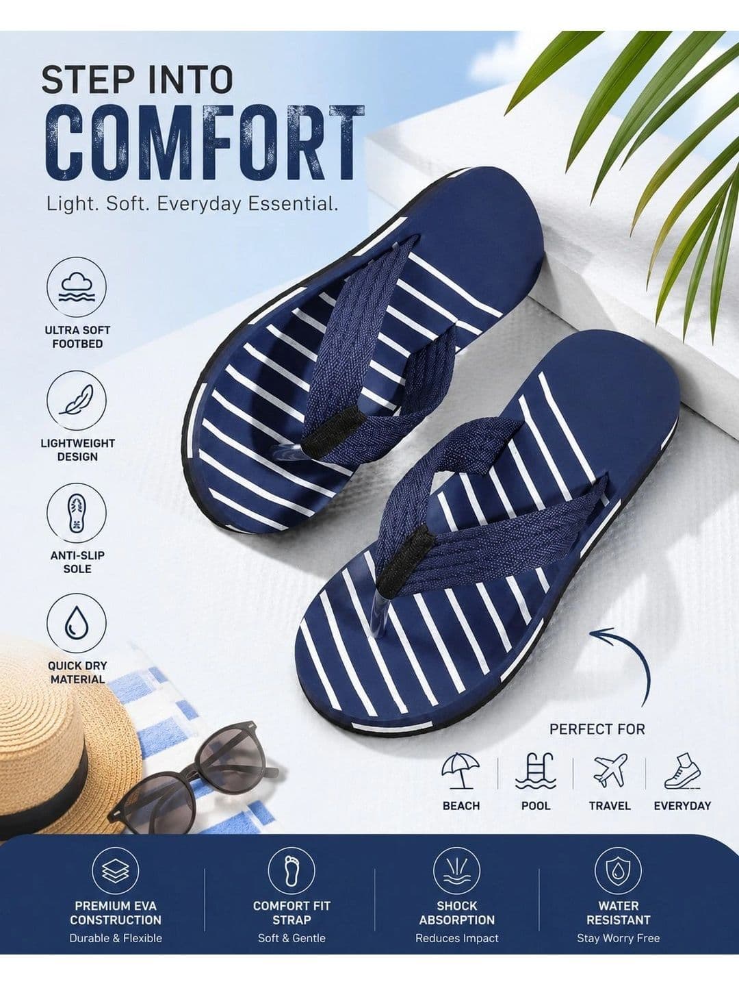 ENRIZZ Men Striped Thong Flip-Flops thumbnail 4