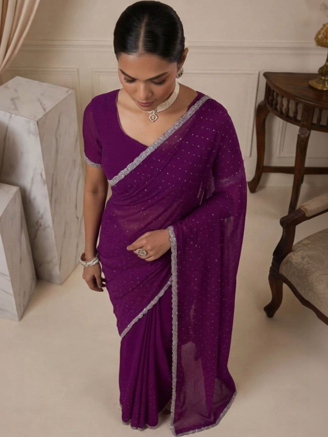 Anouk Rustic Embellished Beads and Stones Silk Blend Designer Saree thumbnail 5