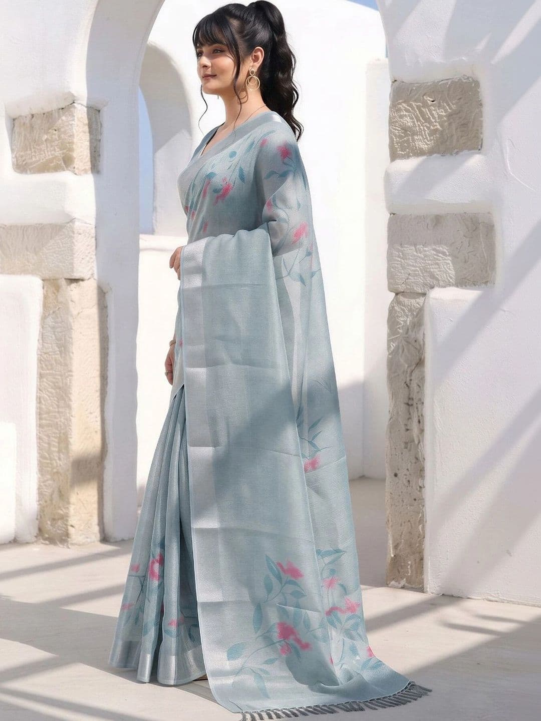 Anouk Floral Silk Cotton Designer Saree thumbnail 2