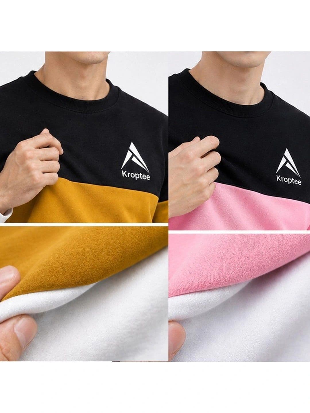 Kroptee Men Colourblocked Logo T-shirt Pack thumbnail 4