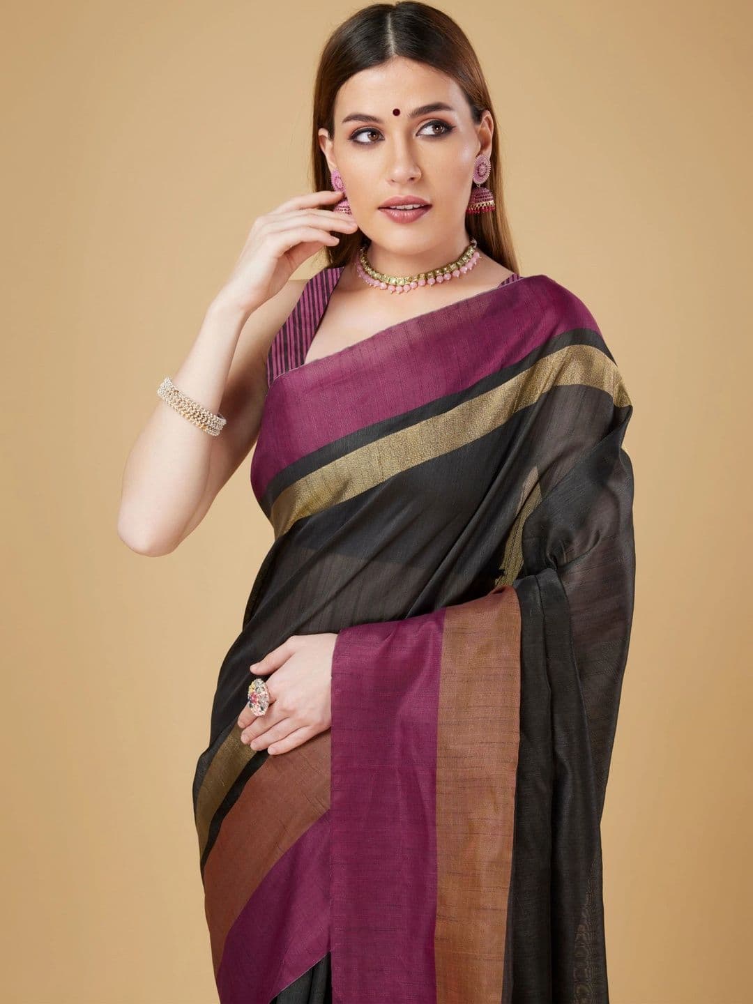 Moda Rapido Striped Zari Silk Cotton Designer Khadi Saree thumbnail 5