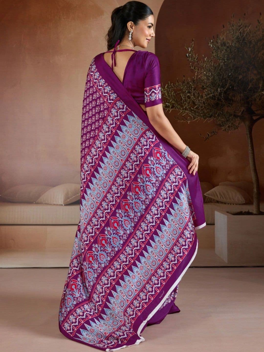 Moda Rapido Ajrak Block Satin Designer Saree thumbnail 3