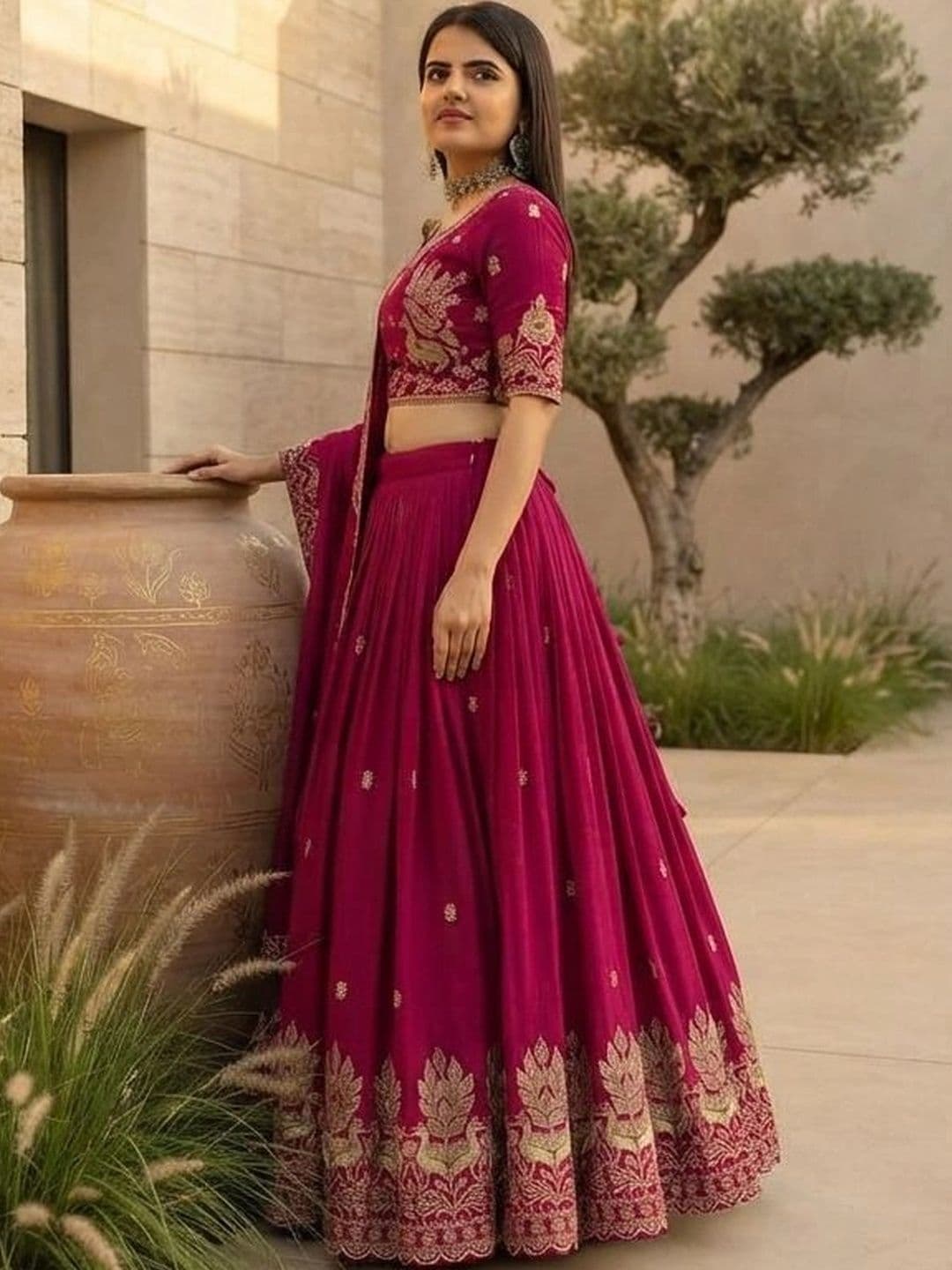 HERE&NOW Embroidered Thread Work Semi-Stitched Lehenga & Blouse With Dupatta thumbnail 4