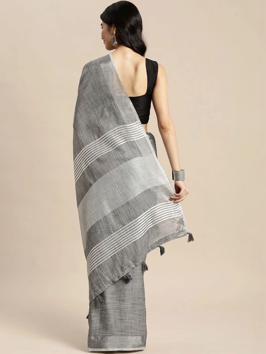 Mitera Striped Linen Blend Saree thumbnail 2