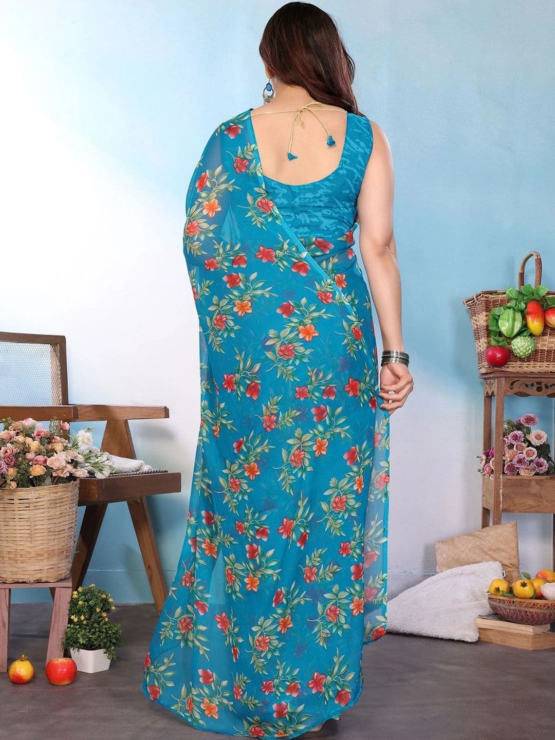 NIRVAAN Floral Pure Georgette Saree thumbnail 4