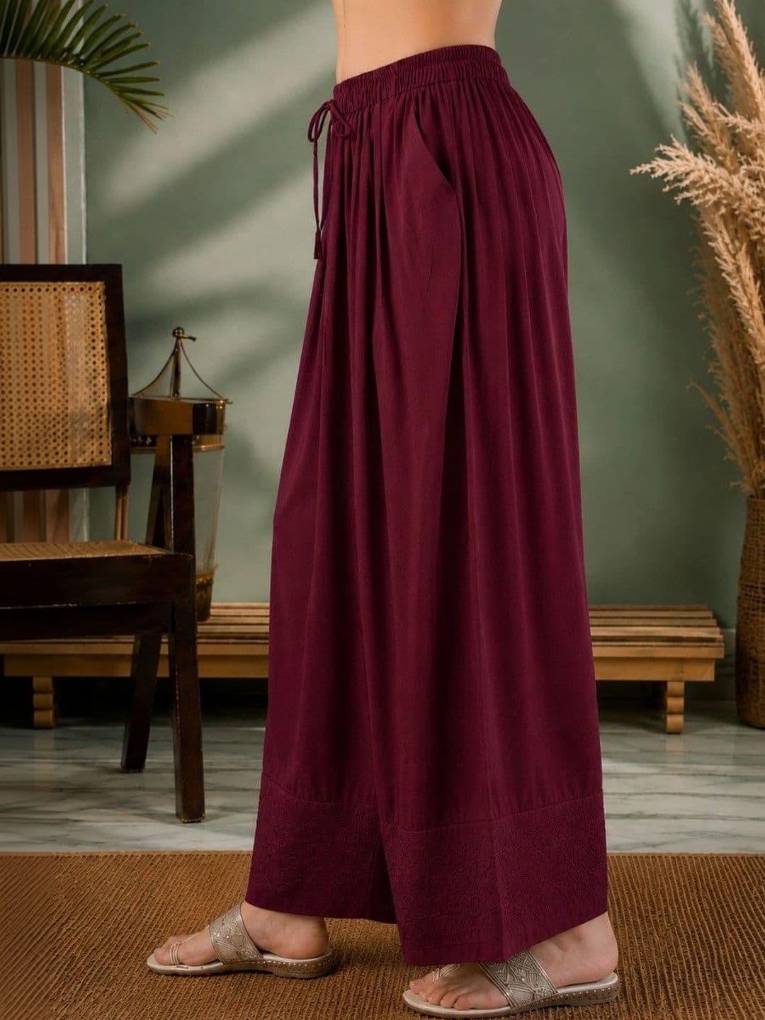 Anouk Mirage Women Regular Thread Work Pure Cotton Top with Palazzos thumbnail 3
