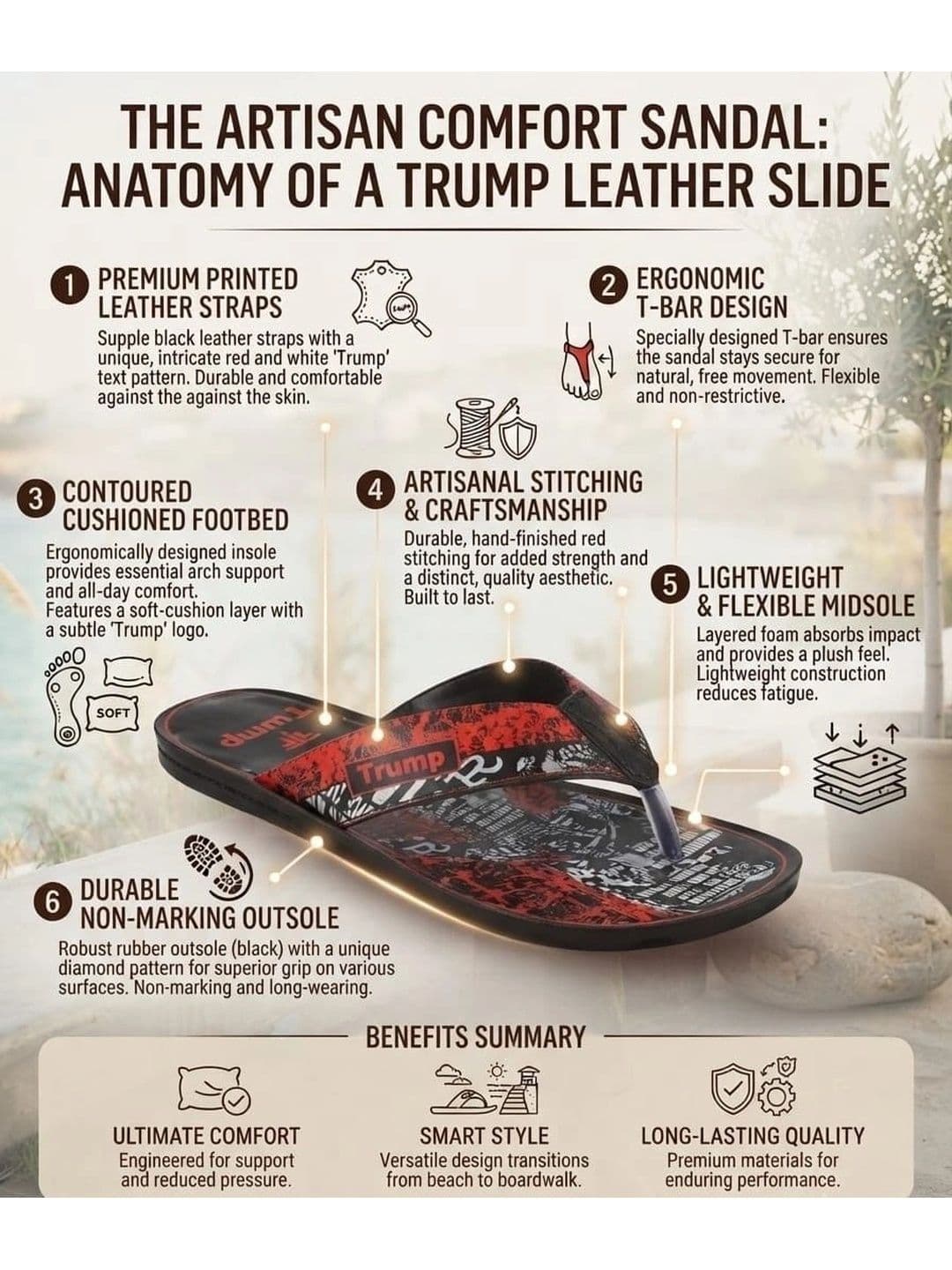 Trump Men Tan Flip Flops thumbnail 4