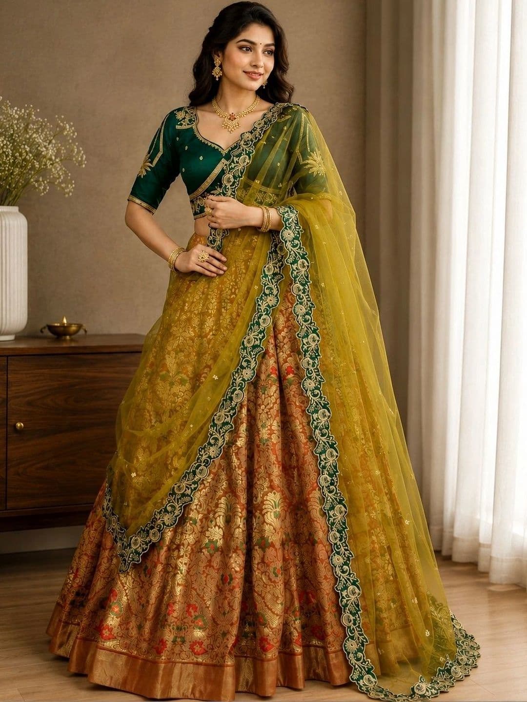 KALINI Embroidered Ready to Wear Lehenga & Unstitched Blouse With Dupatta - view 1