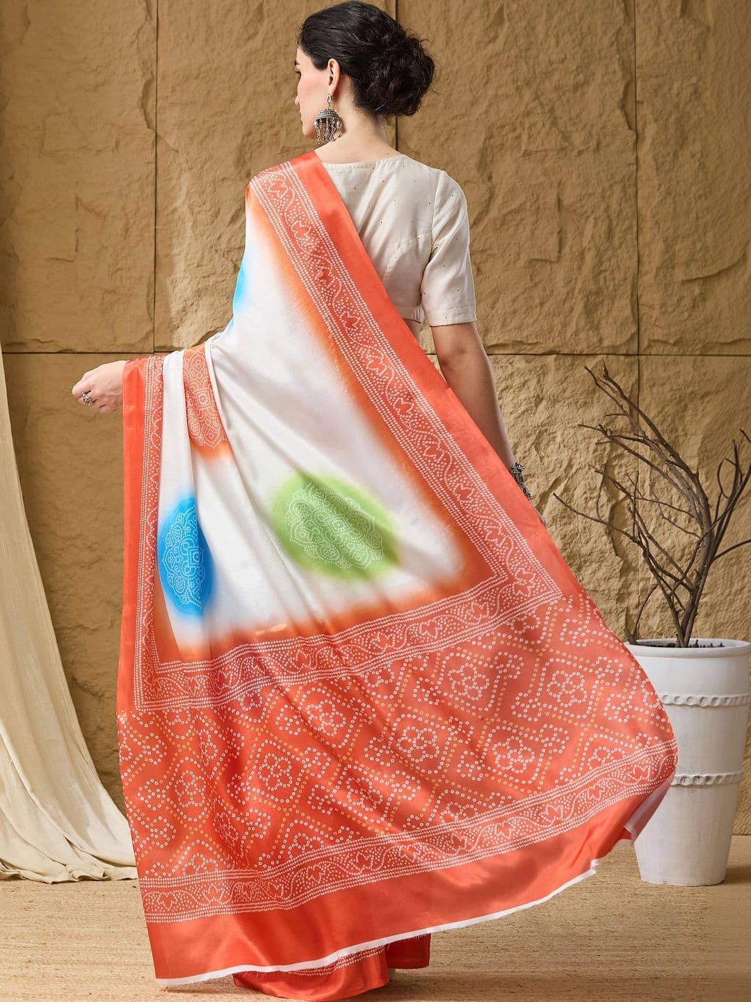 RACHNA Tie and Dye Satin Designer Ikat Saree thumbnail 2