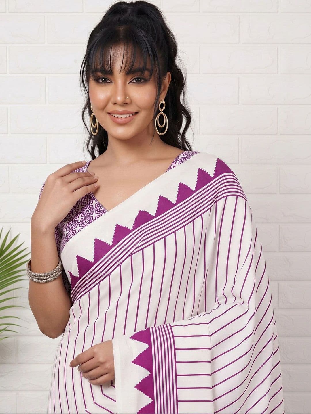 Anouk Striped Satin Designer Leheriya Saree thumbnail 6