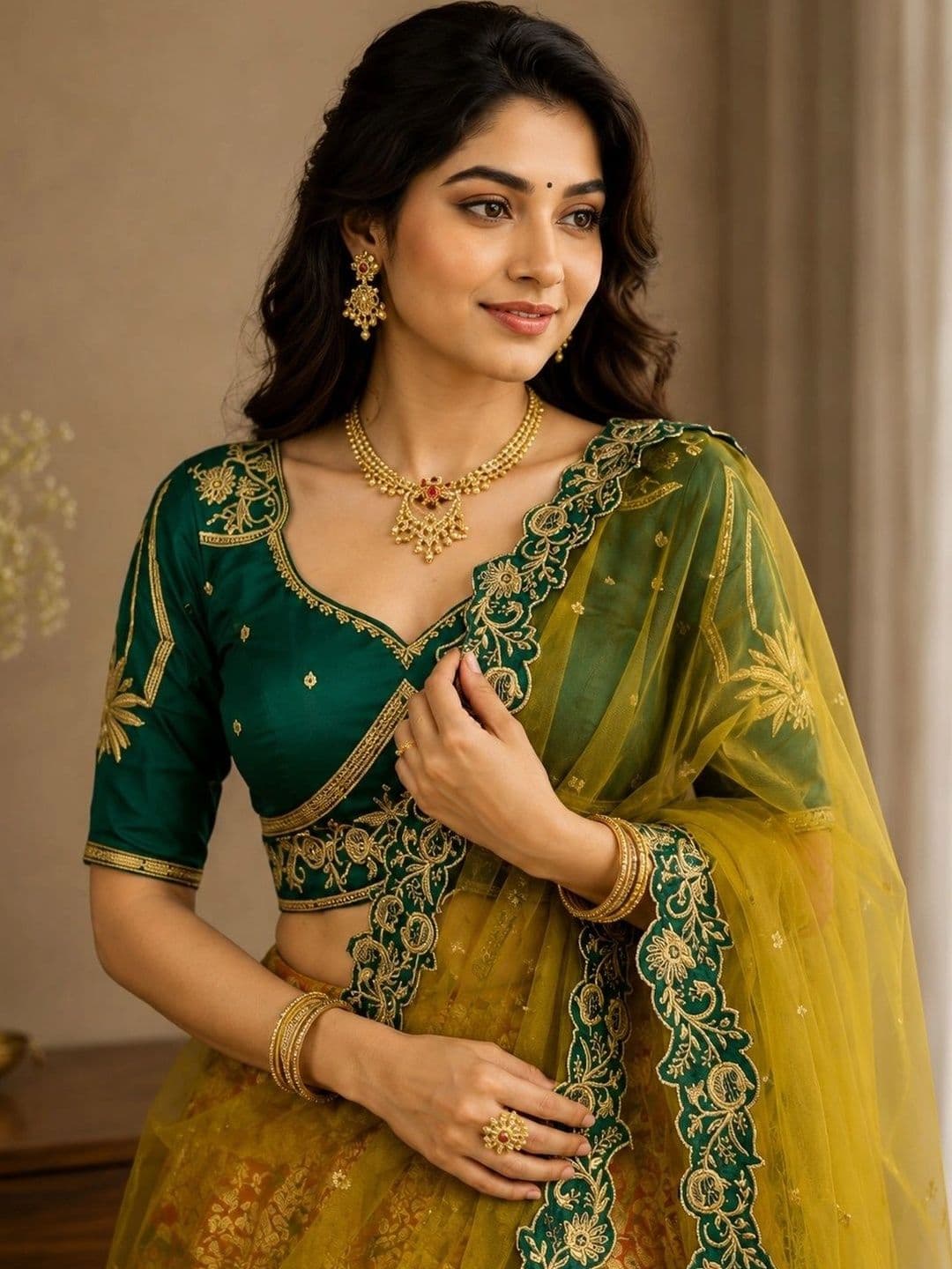 KALINI Embroidered Ready to Wear Lehenga & Unstitched Blouse With Dupatta thumbnail 5