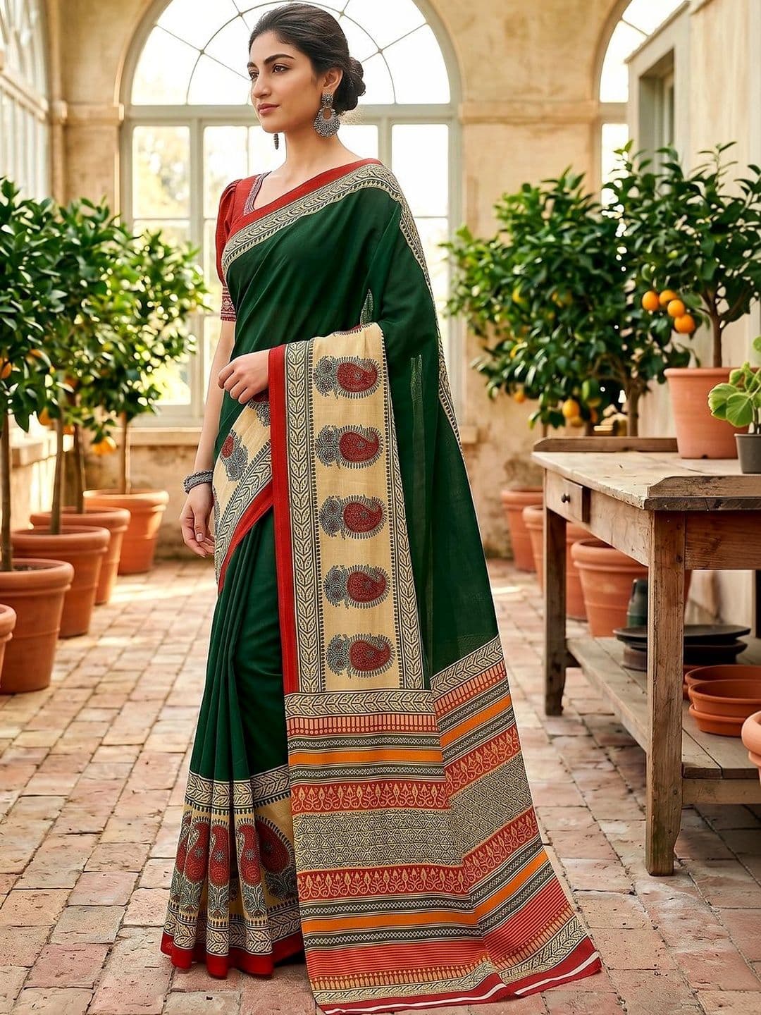 VS MALL Ethnic Motifs Pure Cotton Saree thumbnail 4