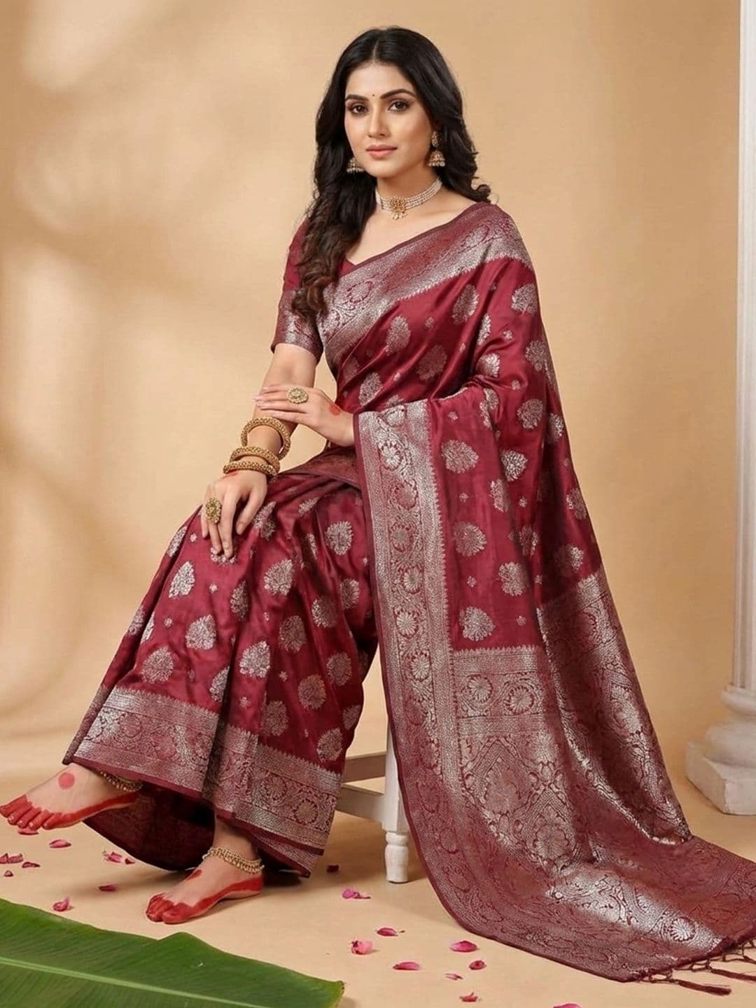 Mitera Woven Design Zari Silk Blend Banarasi Saree thumbnail 5