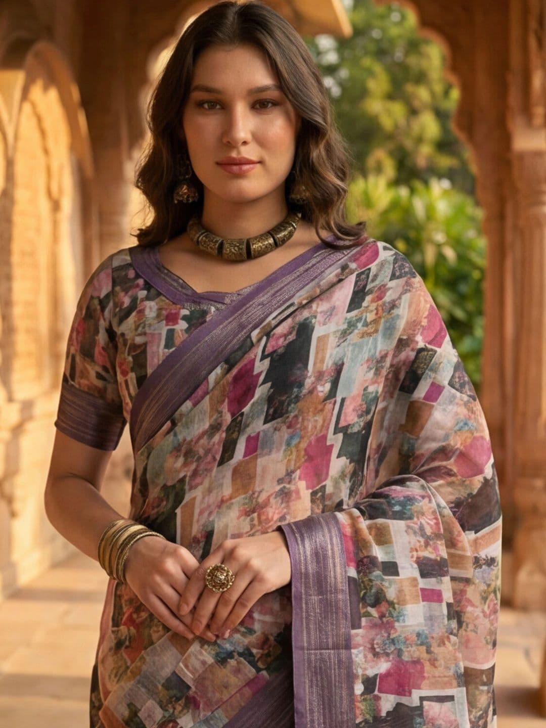 Anouk Rustic Zari Pure Linen Designer Khadi Saree thumbnail 2