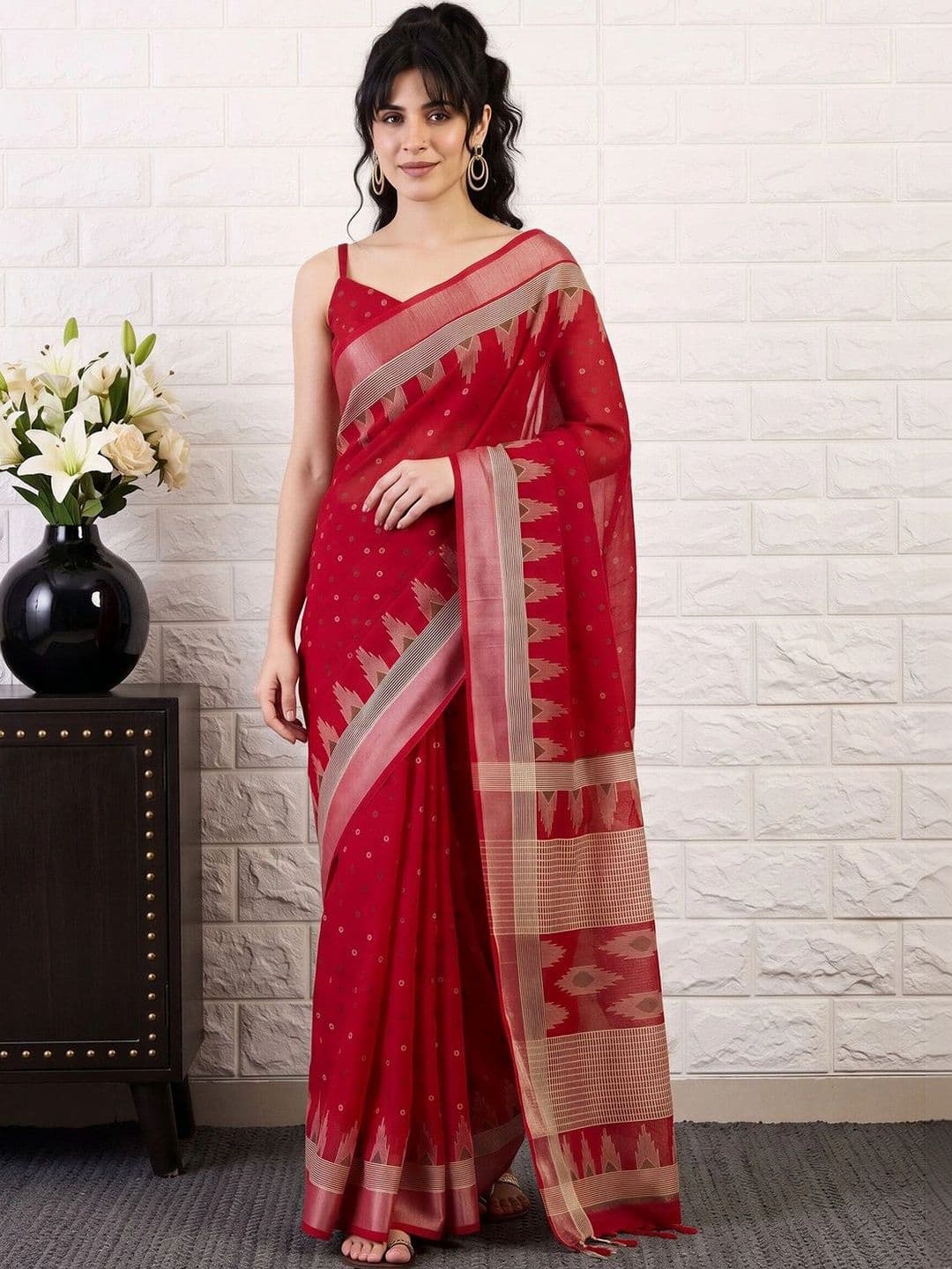 Anouk Woven Design Zari Designer Bagru Saree thumbnail 4
