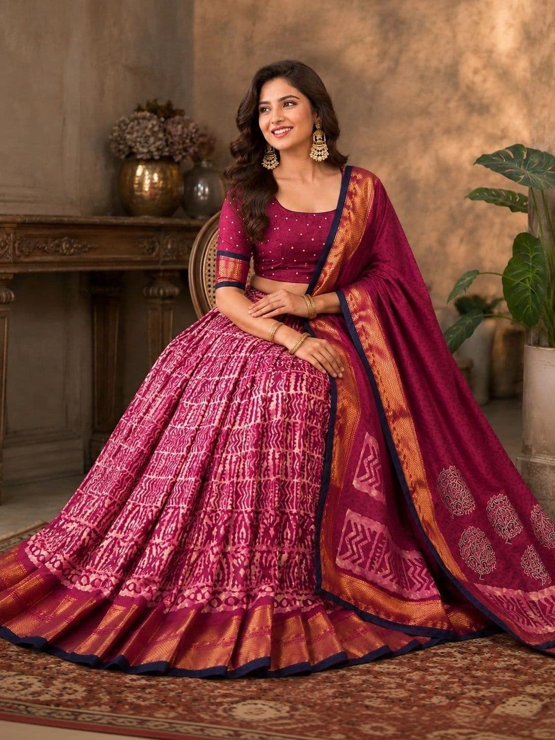 KALINI Embellished Ikat Ready to Wear Lehenga & Unstitched Blouse With Dupatta thumbnail 2