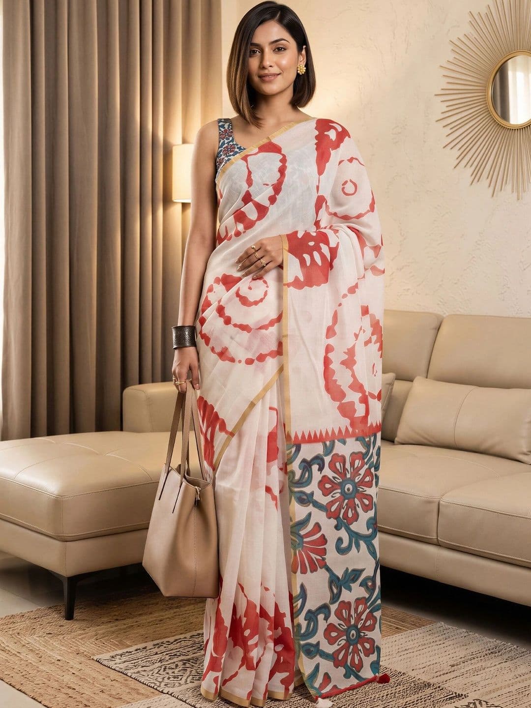 Sangria Tie and Dye Designer Block Print Saree thumbnail 5