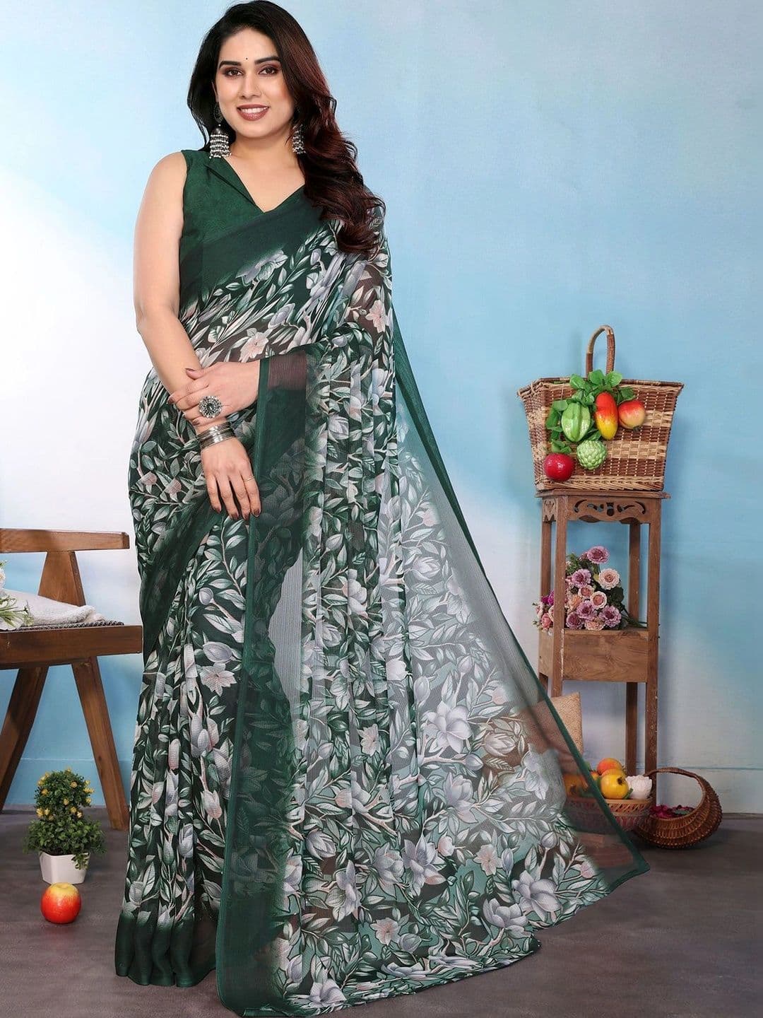 Yashika Floral Poly Georgette Saree - view 1