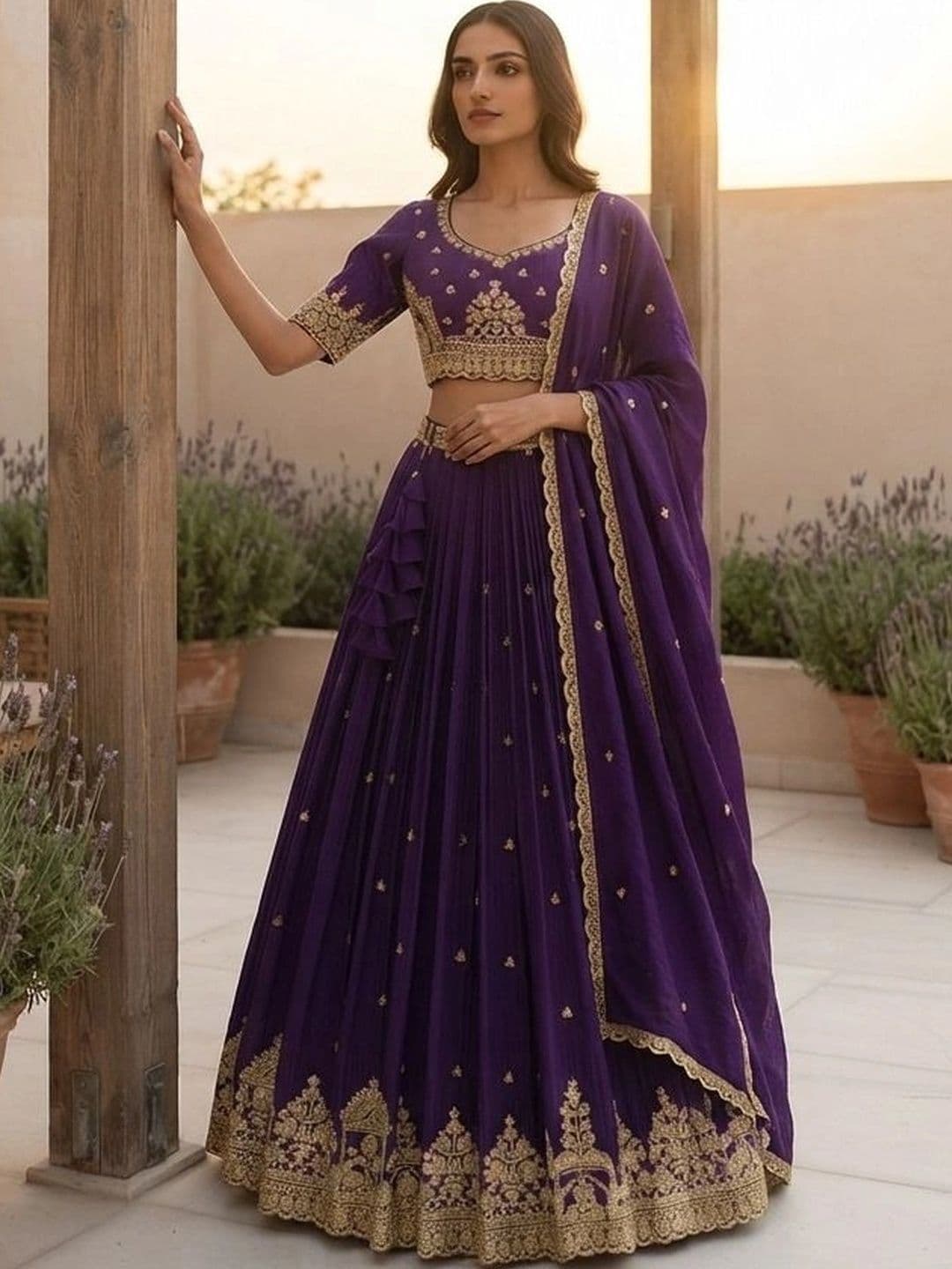 all about you Embroidered Semi-Stitched Lehenga & Blouse With Dupatta thumbnail 2