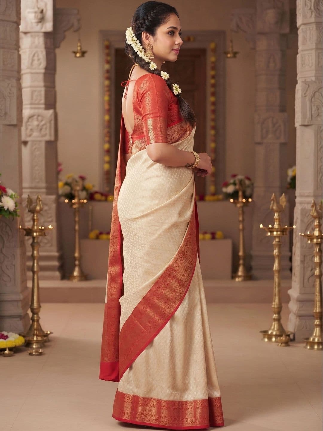 VILLE FASHION Woven Design Zari Art Silk Kanjeevaram Saree thumbnail 2