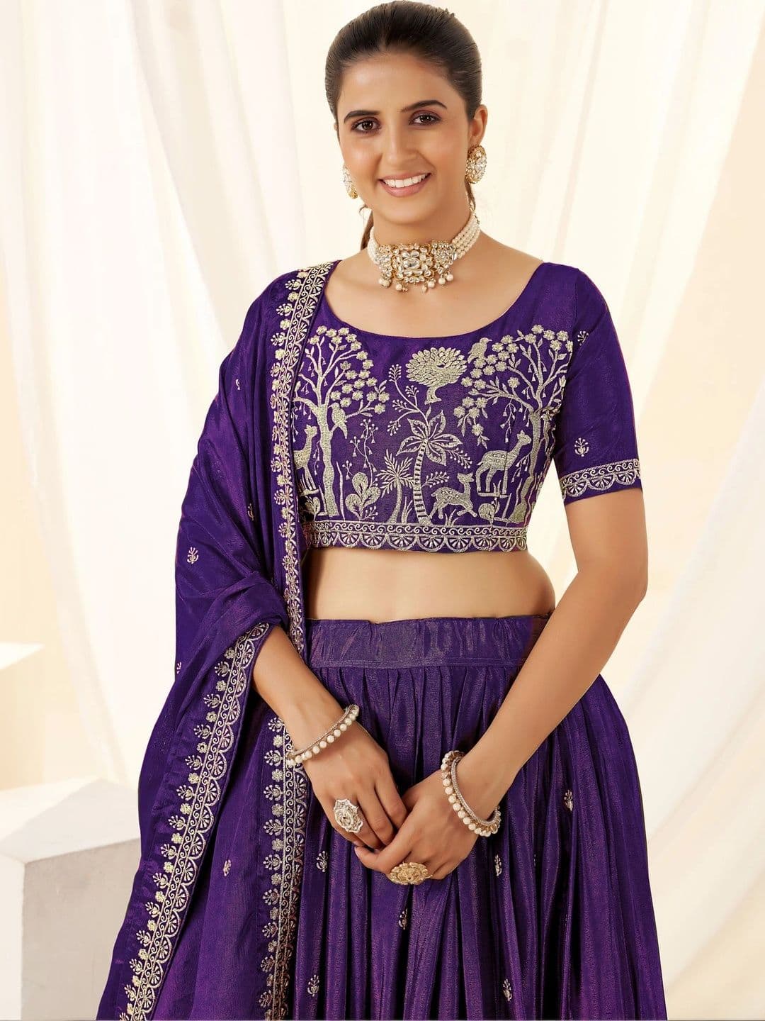 all about you Embroidered Thread Work Semi-Stitched Lehenga & Blouse With Dupatta thumbnail 2