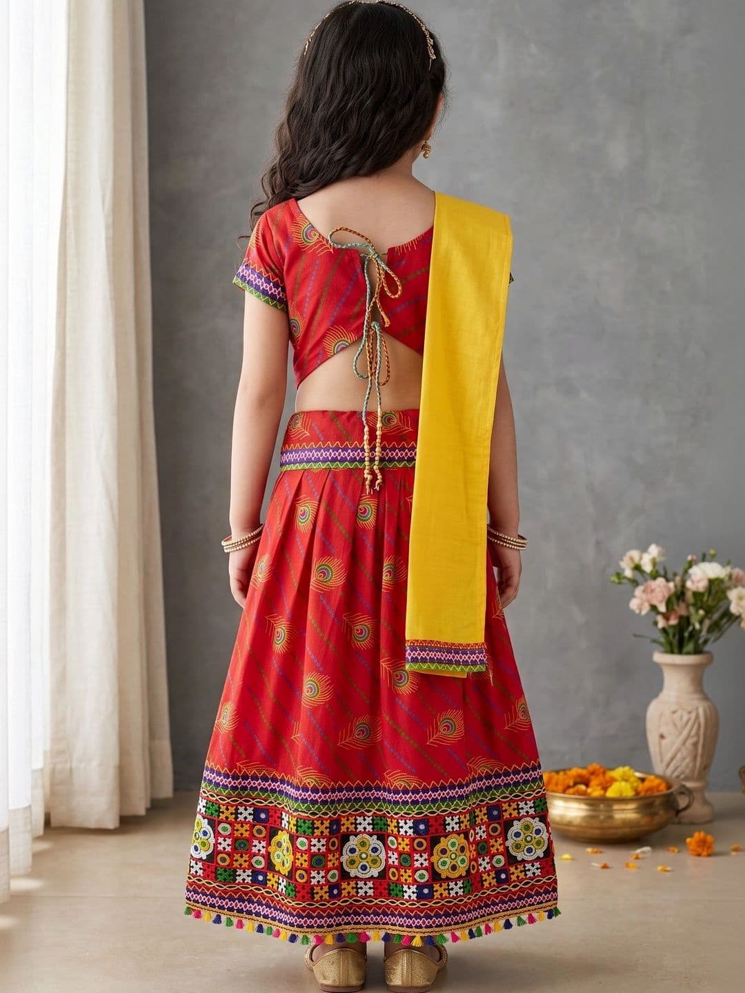 ahhaaaa Girls Embroidered Mirror Work Ready to Wear Lehenga & Blouse With Dupatta thumbnail 2