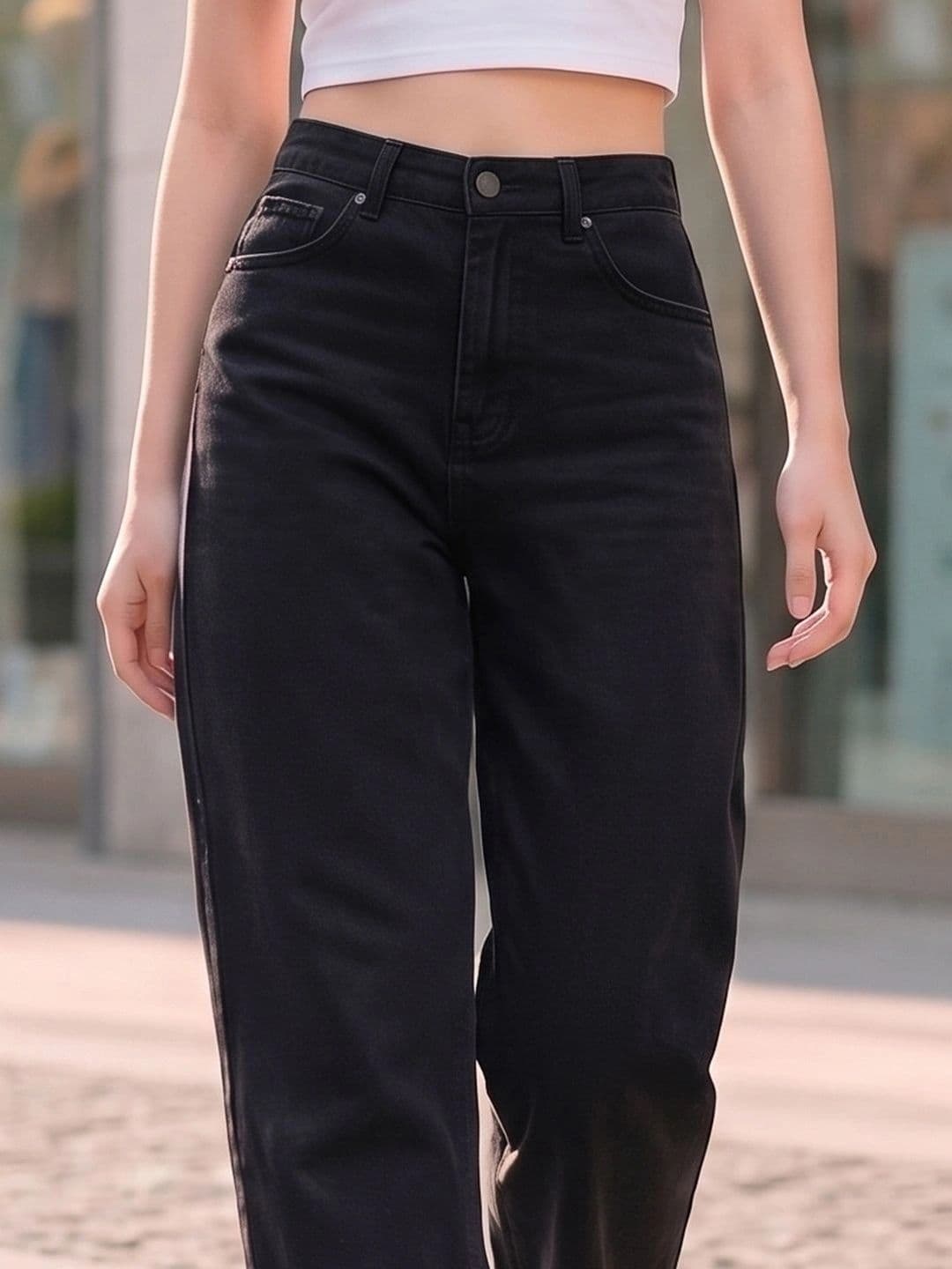 Style Quotient Women Barrel Fit High Rise Cotton Jeans thumbnail 2