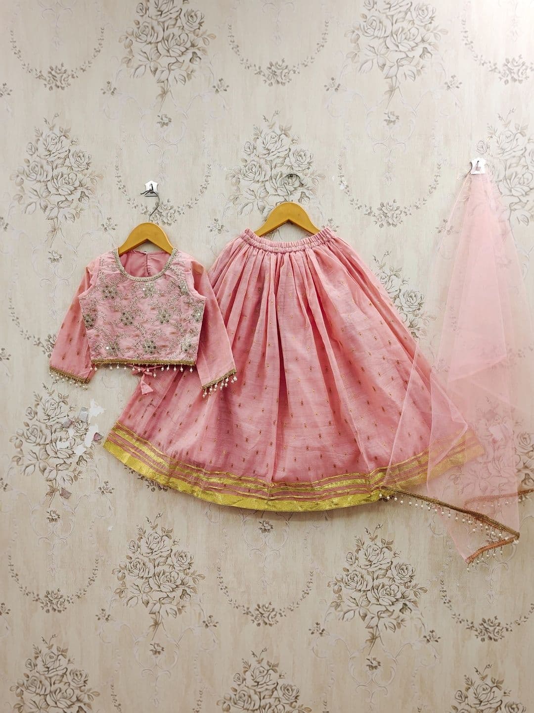 KALINI Girls Embellished Mirror Work Ready to Wear Lehenga & Blouse With Dupatta thumbnail 6