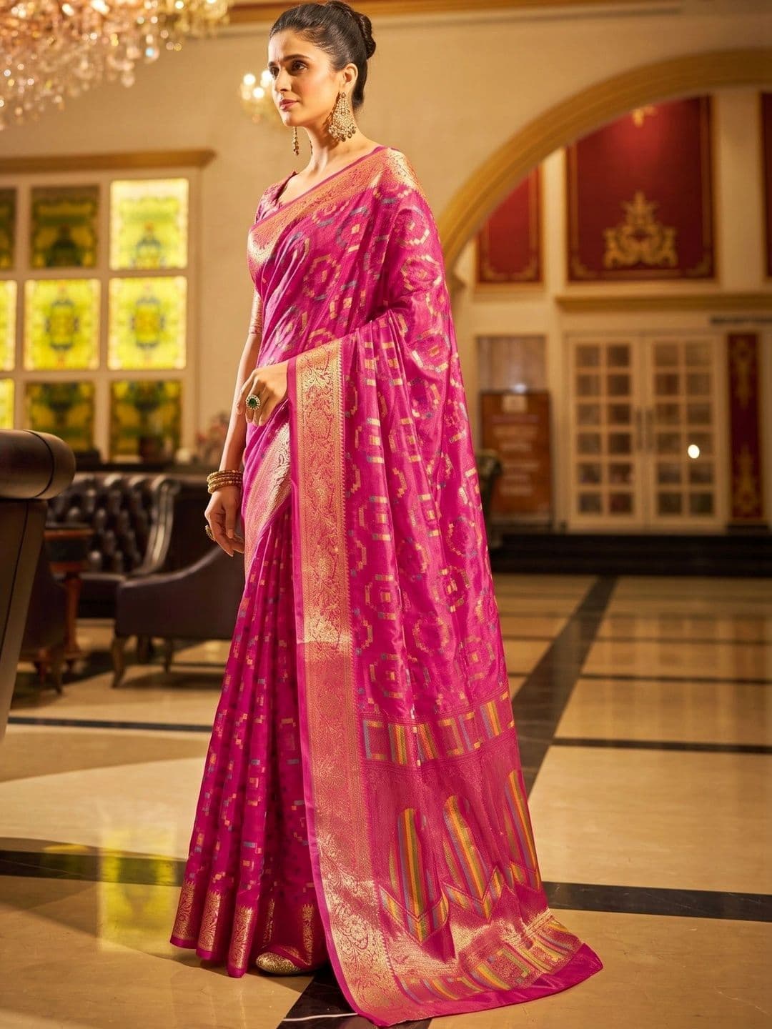 Madhuhansh Woven Design Zari Organza Patola Saree thumbnail 5
