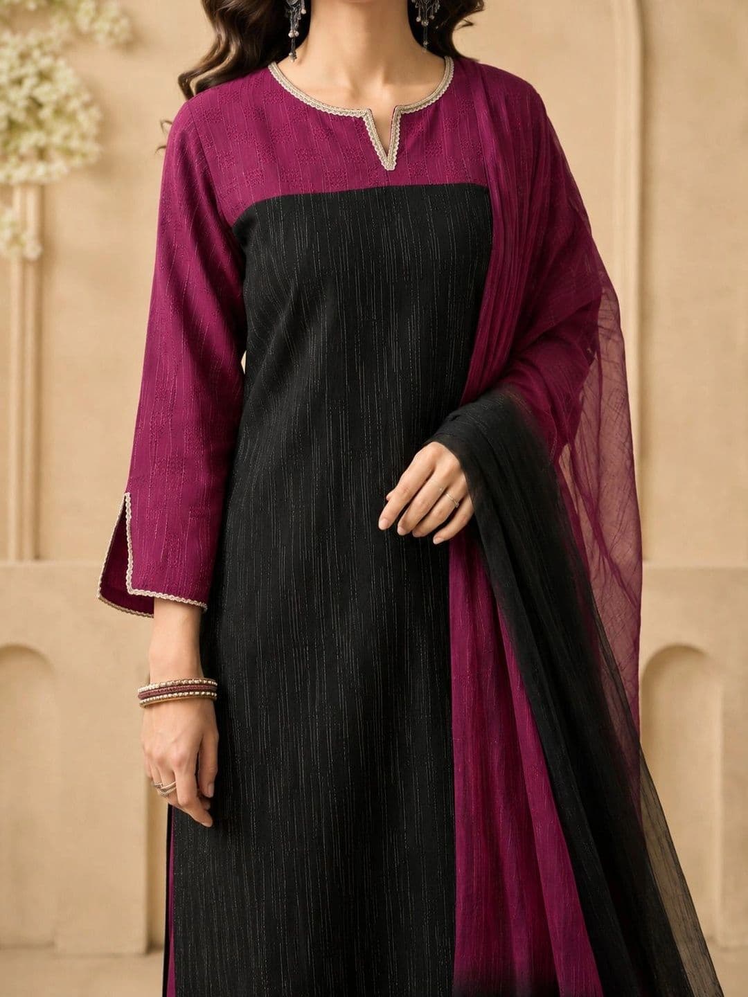 Anouk Women Regular Thread Work Pure Cotton Kurta with Palazzos & With Dupatta thumbnail 5