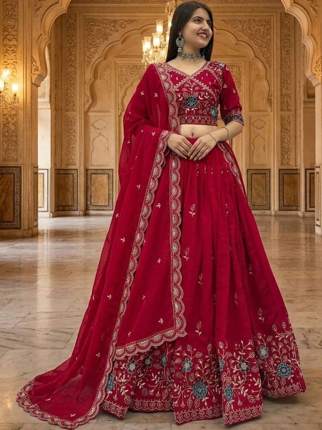 all about you Embroidered Semi-Stitched Lehenga & Blouse With Dupatta thumbnail 2
