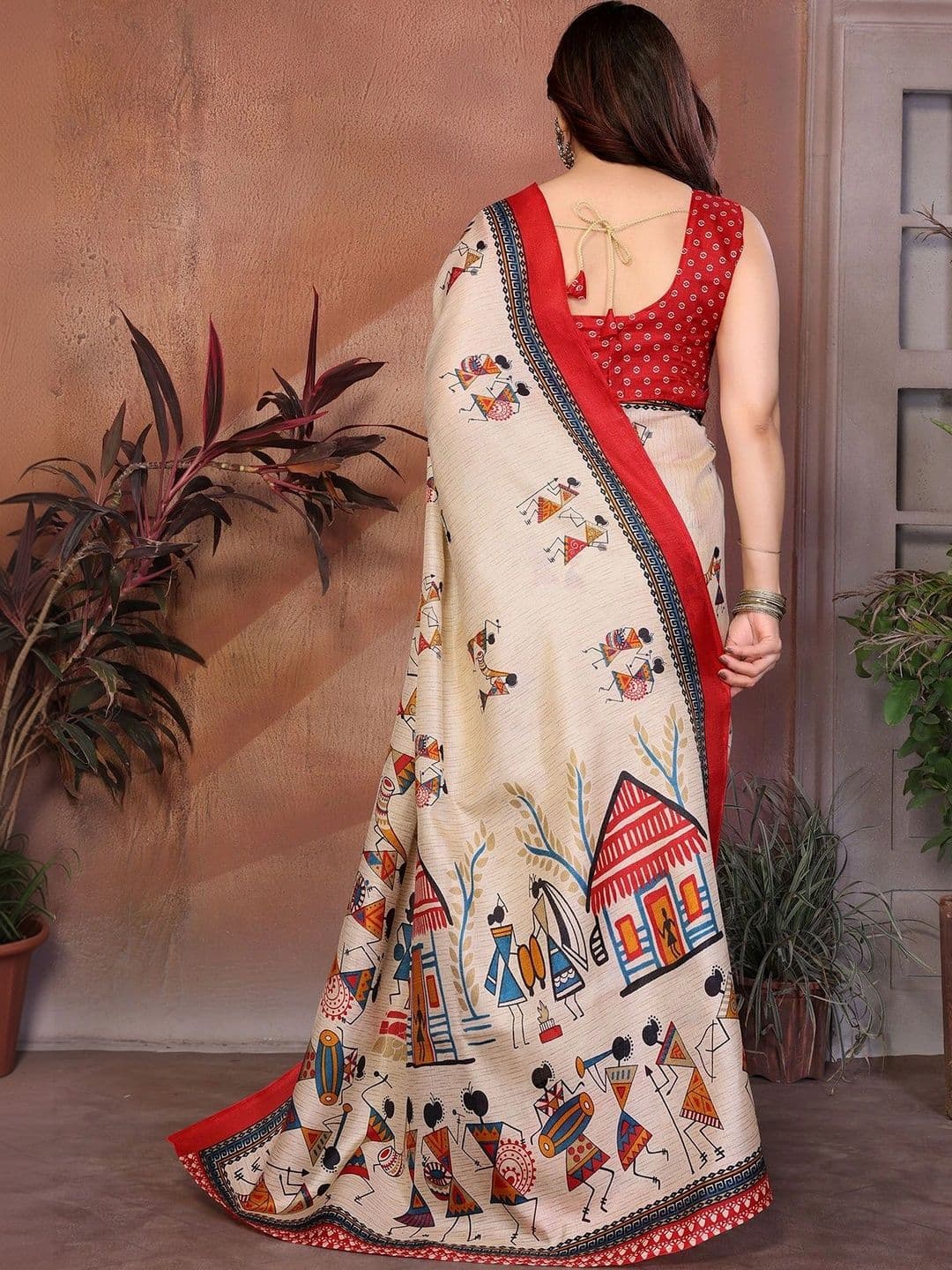 ANIRAV Warli Art Silk Saree thumbnail 5